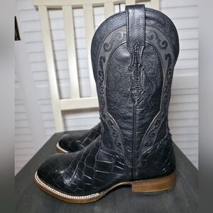 El Dorado Scallop American Alligator Exotic Western Boot Square Toe Mens Sz 9.5